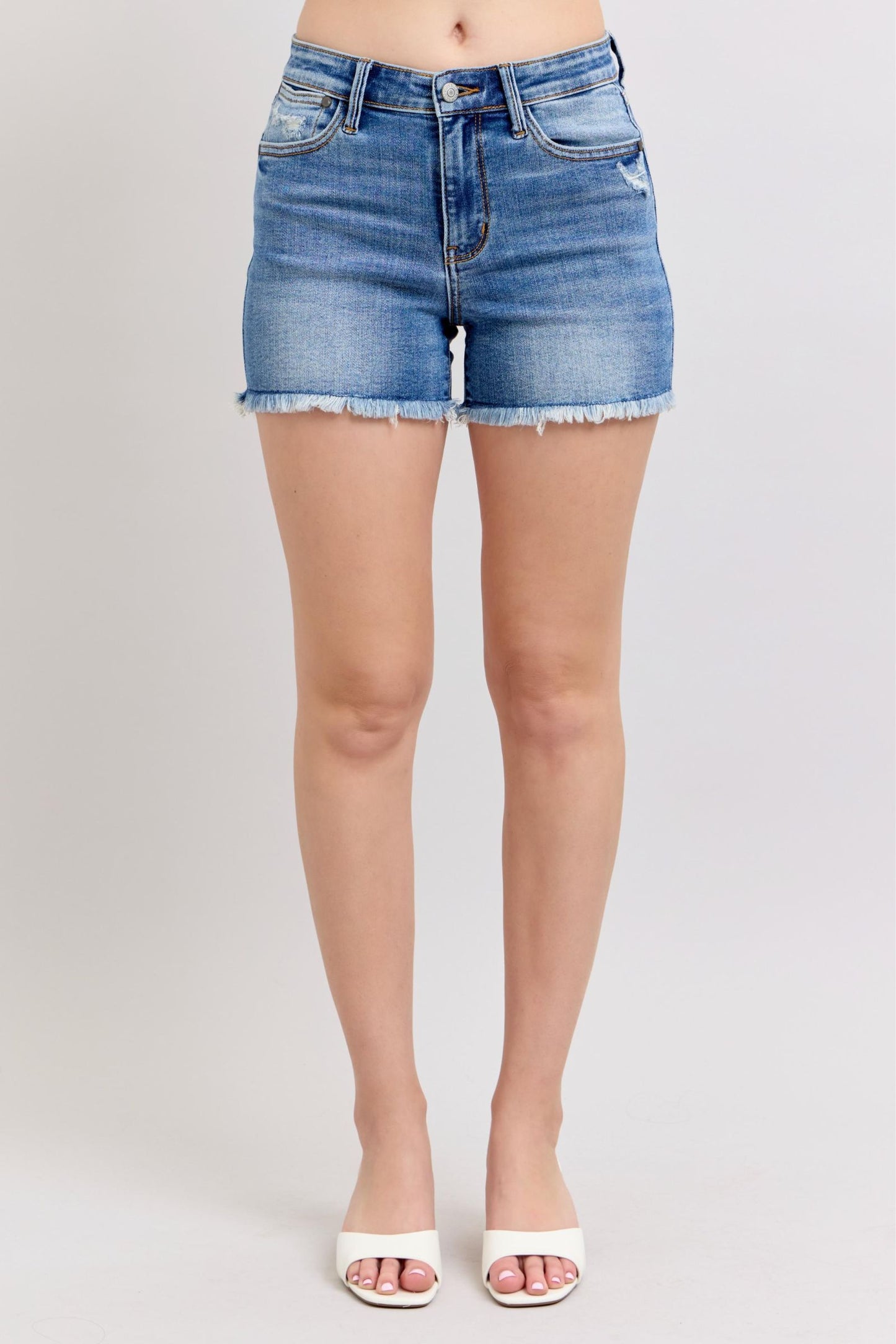 Judy Blue Vintage Wash High-Waisted Shorts with Fray Hem