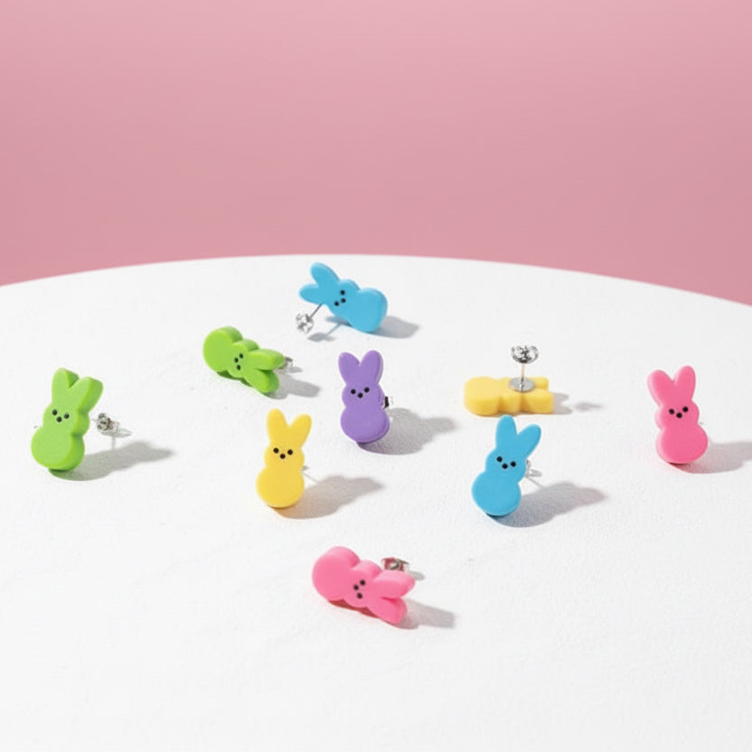 Colorful Peep-shaped hair clips on a white table