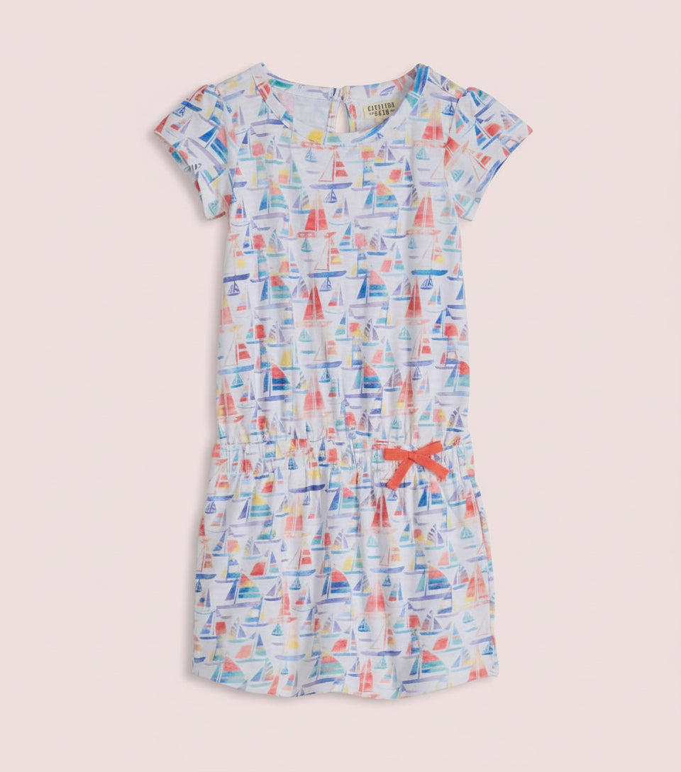 Kids Tee Dress - Painted Sailboats