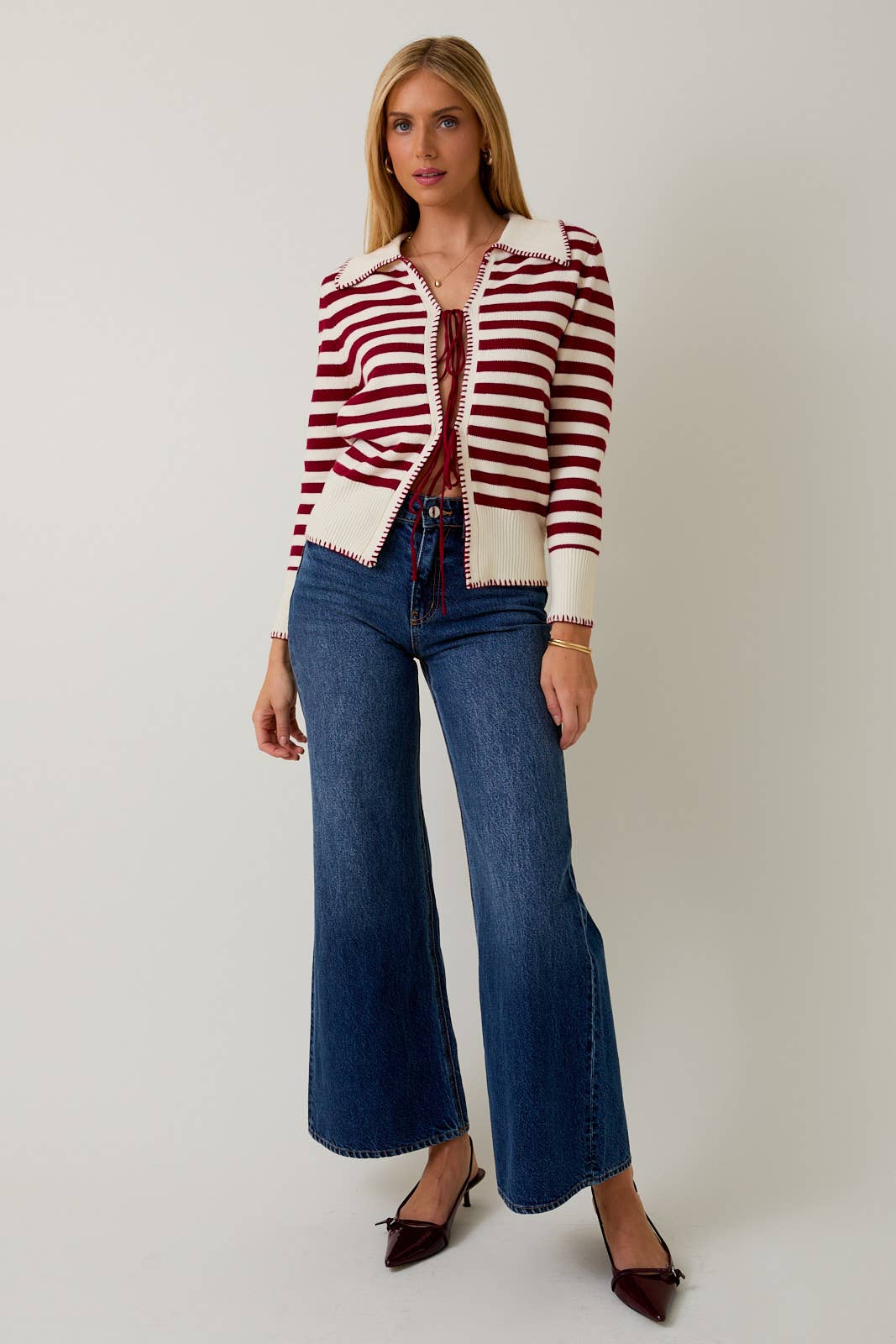 Crimson & Cream Striped Cardigan
