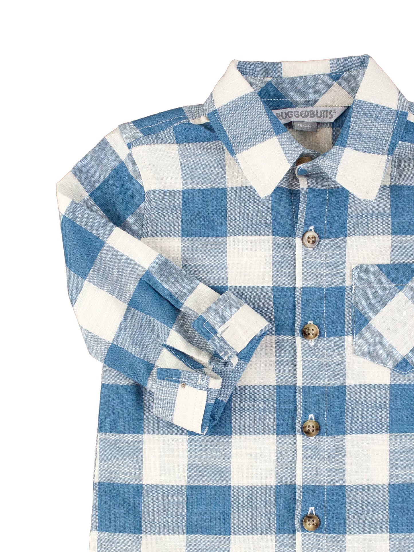 Boys Countryside Blue Plaid Long Sleeve Button Down Shirt