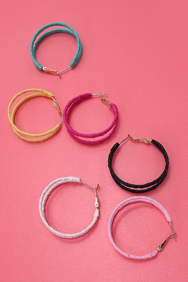 Boho Raffia Wrapped Double Hoop Earrings