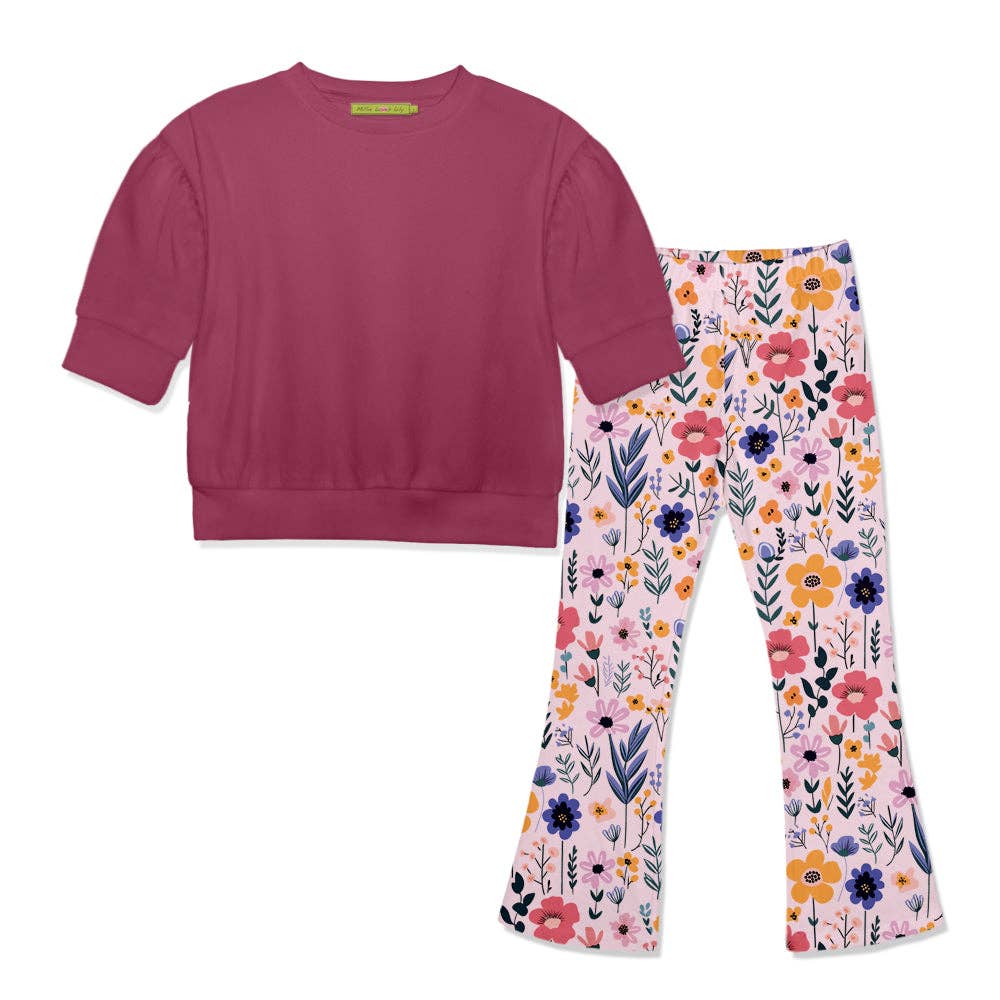 Slate Rose Crewneck Sweatshirt & BTS Floral Flare Leggings