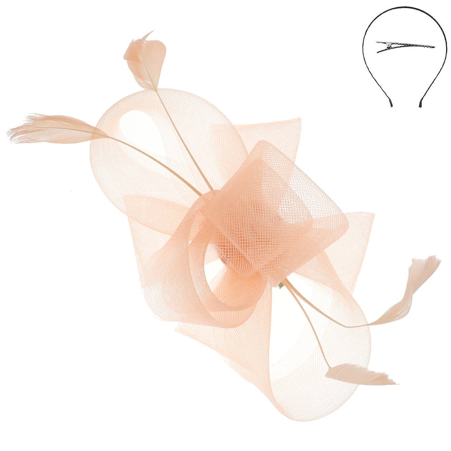 Large Organza Bow w/ Feathers Fascinator Headband