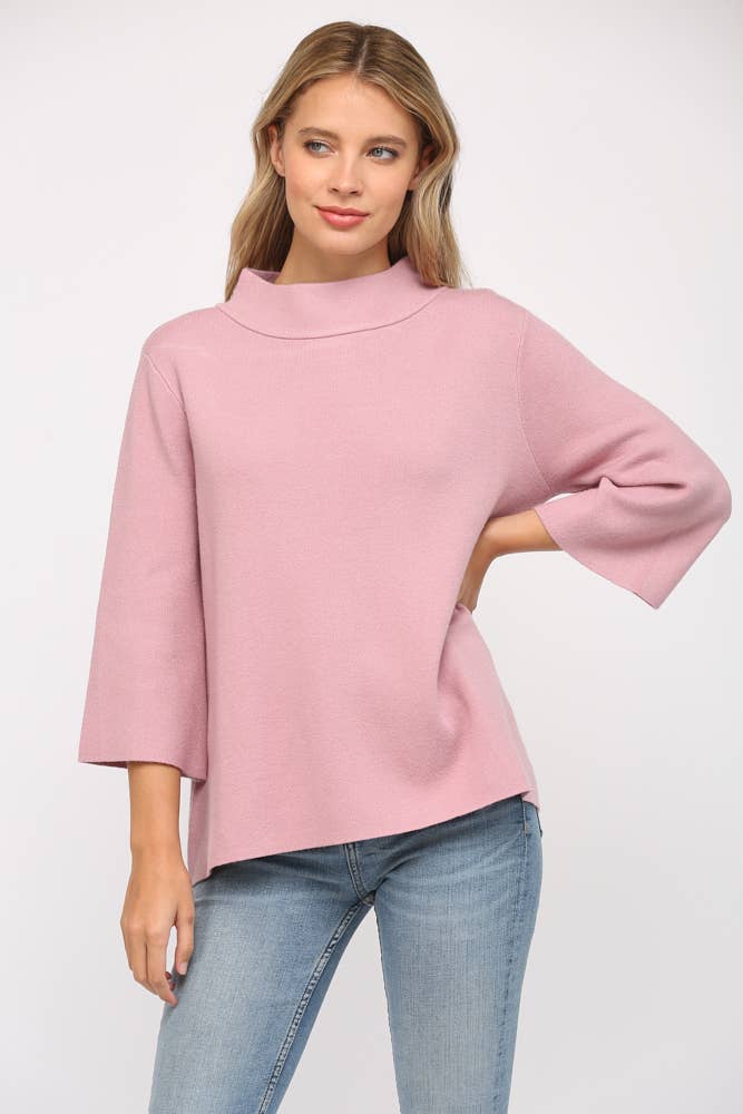 Denim Blue Mock Neck Pull Over Sweater