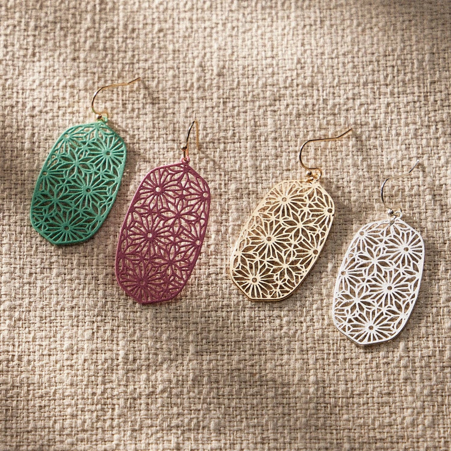 Geometric Floral Pattern Filigree Earrings in Vibrant Colors