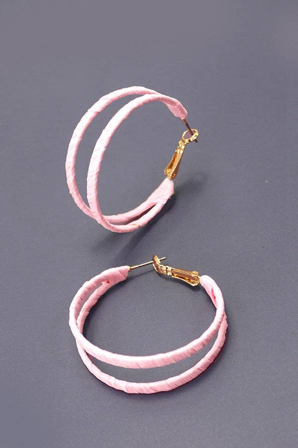 Boho Raffia Wrapped Double Hoop Earrings