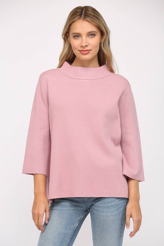 Denim Blue Mock Neck Pull Over Sweater
