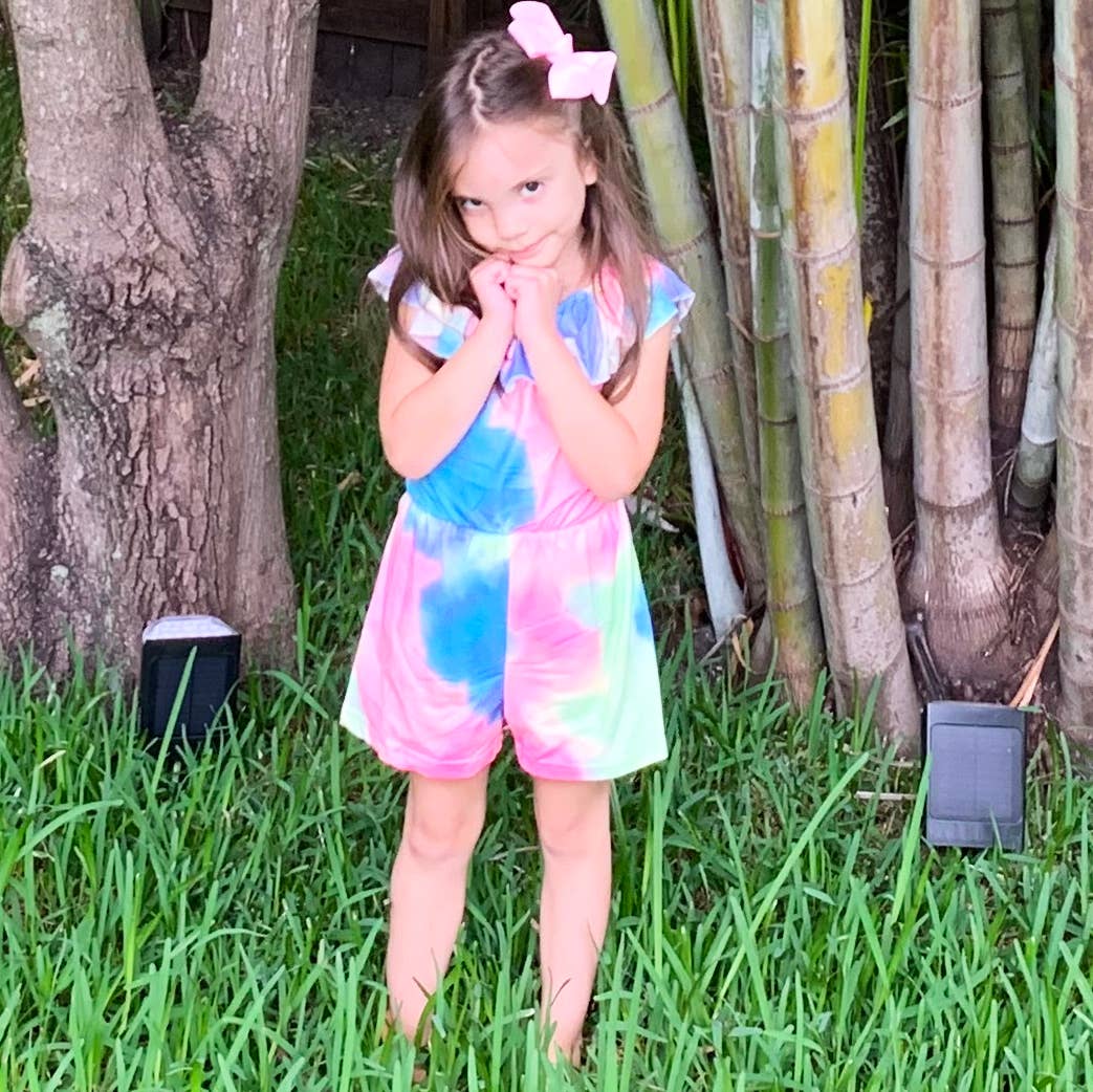 Girls Pastel Tie Dye Shorts Jumpsuit Summer Camp Clothing