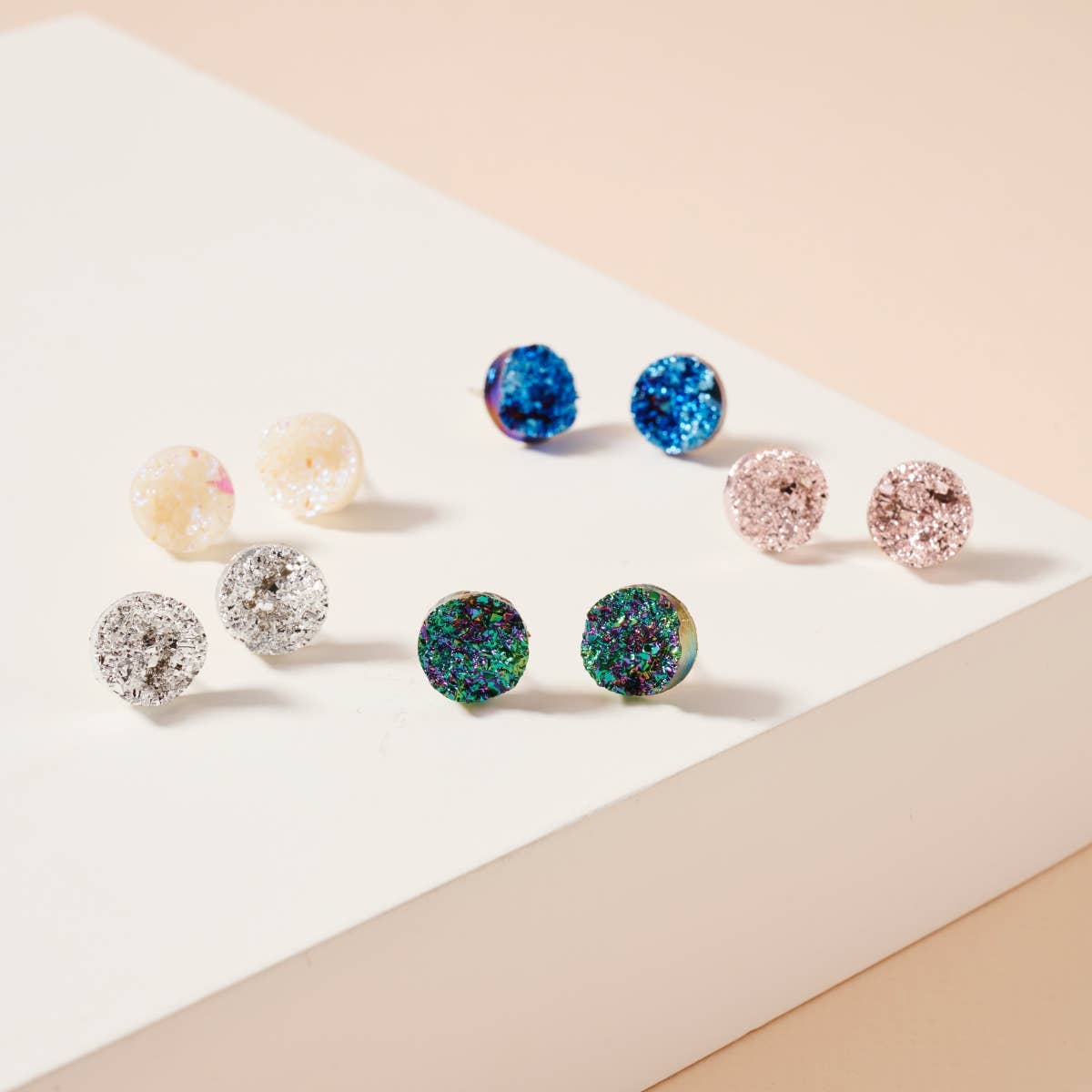 Metallic Druzy Stone Round Stud Earrings