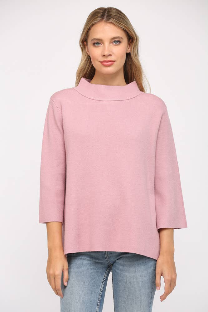 Denim Blue Mock Neck Pull Over Sweater