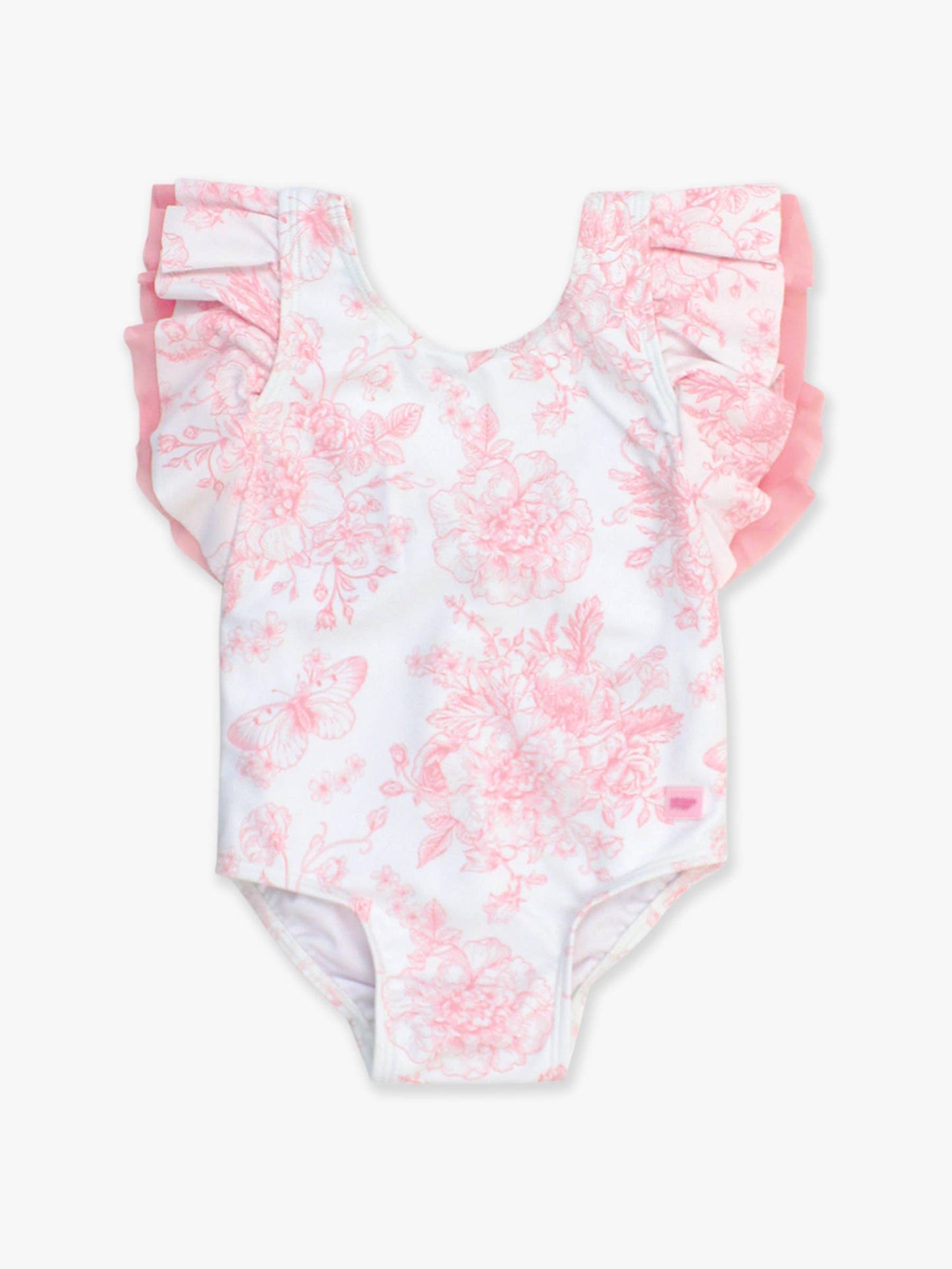 Girls Bubblegum Pink Butterfly Garden Toile Butterfly Sleeve One Piece