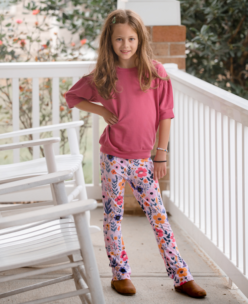 Slate Rose Crewneck Sweatshirt & BTS Floral Flare Leggings