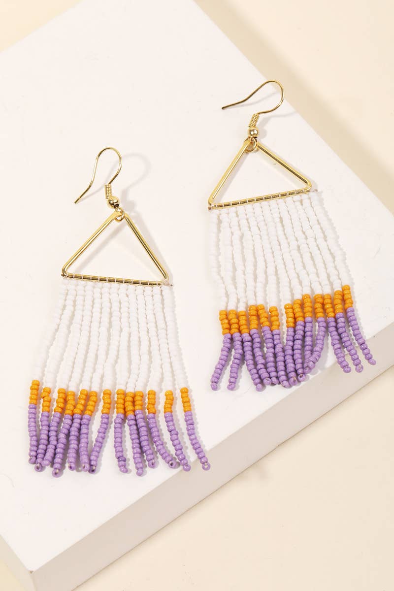 Triangle Cutout Seed Beaded Fringe Earrings