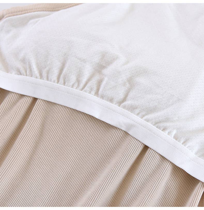 Basic Round Neck Halter Rib Knit Built-In Bra Tank Top