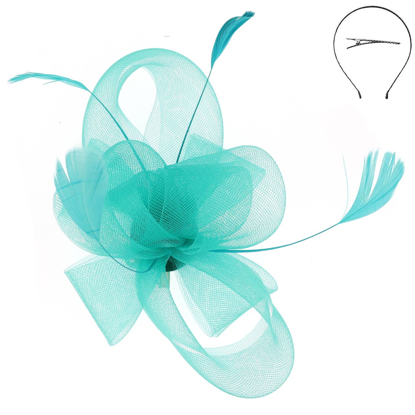 Large Organza Bow w/ Feathers Fascinator Headband