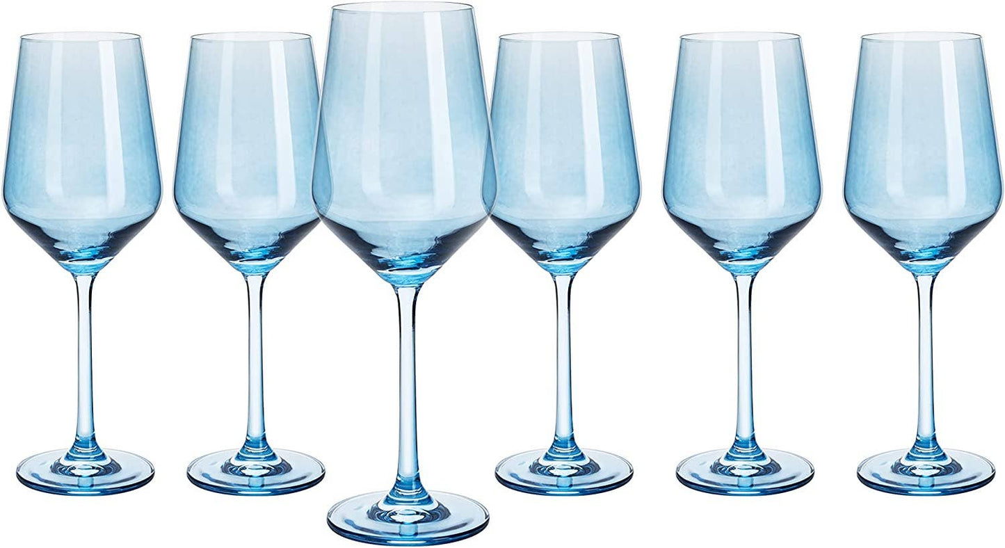 Set of 2 Blue Colored Wine Glasses - 12 oz Hand Blown