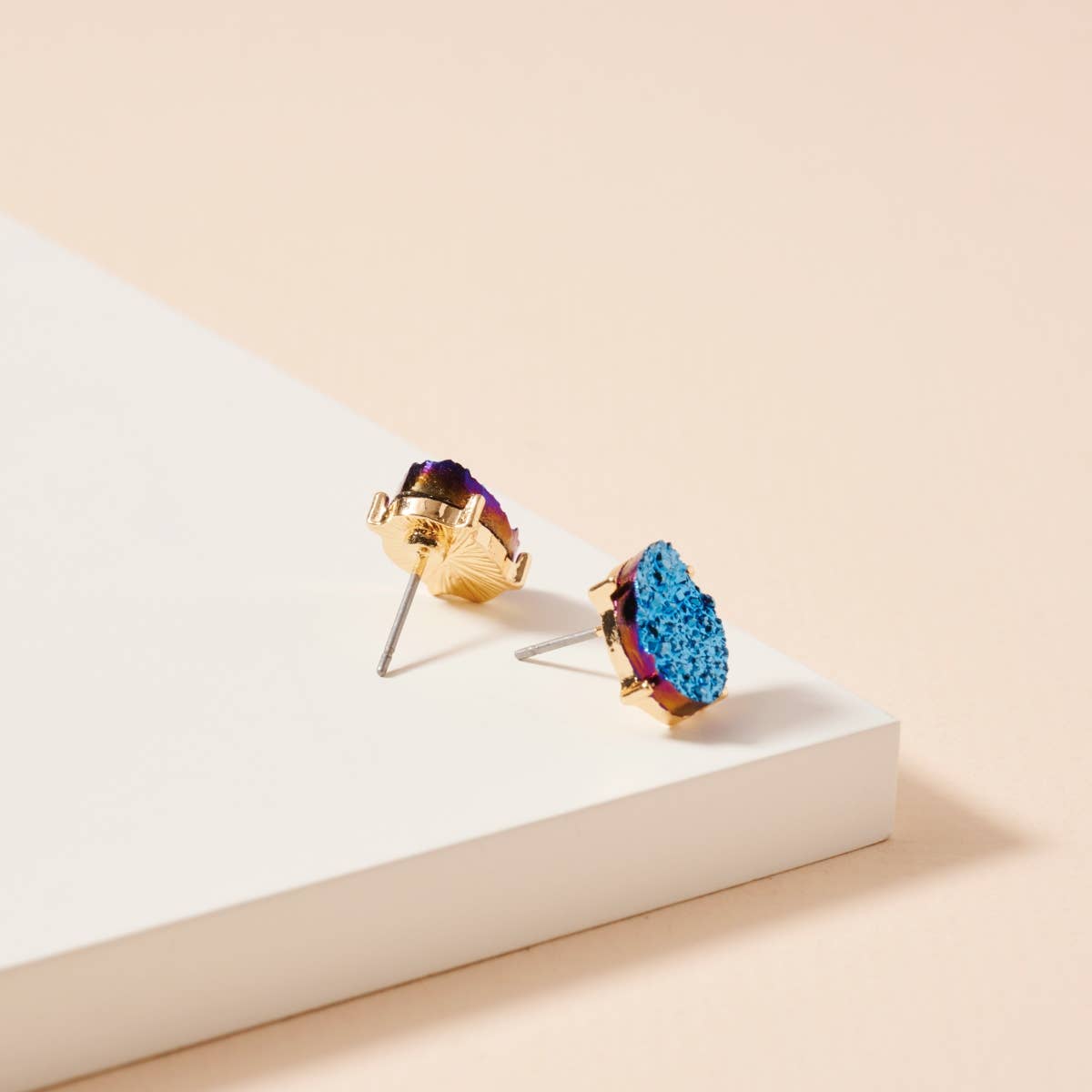 Organic Shaped Druzy Stone Stud Earrings