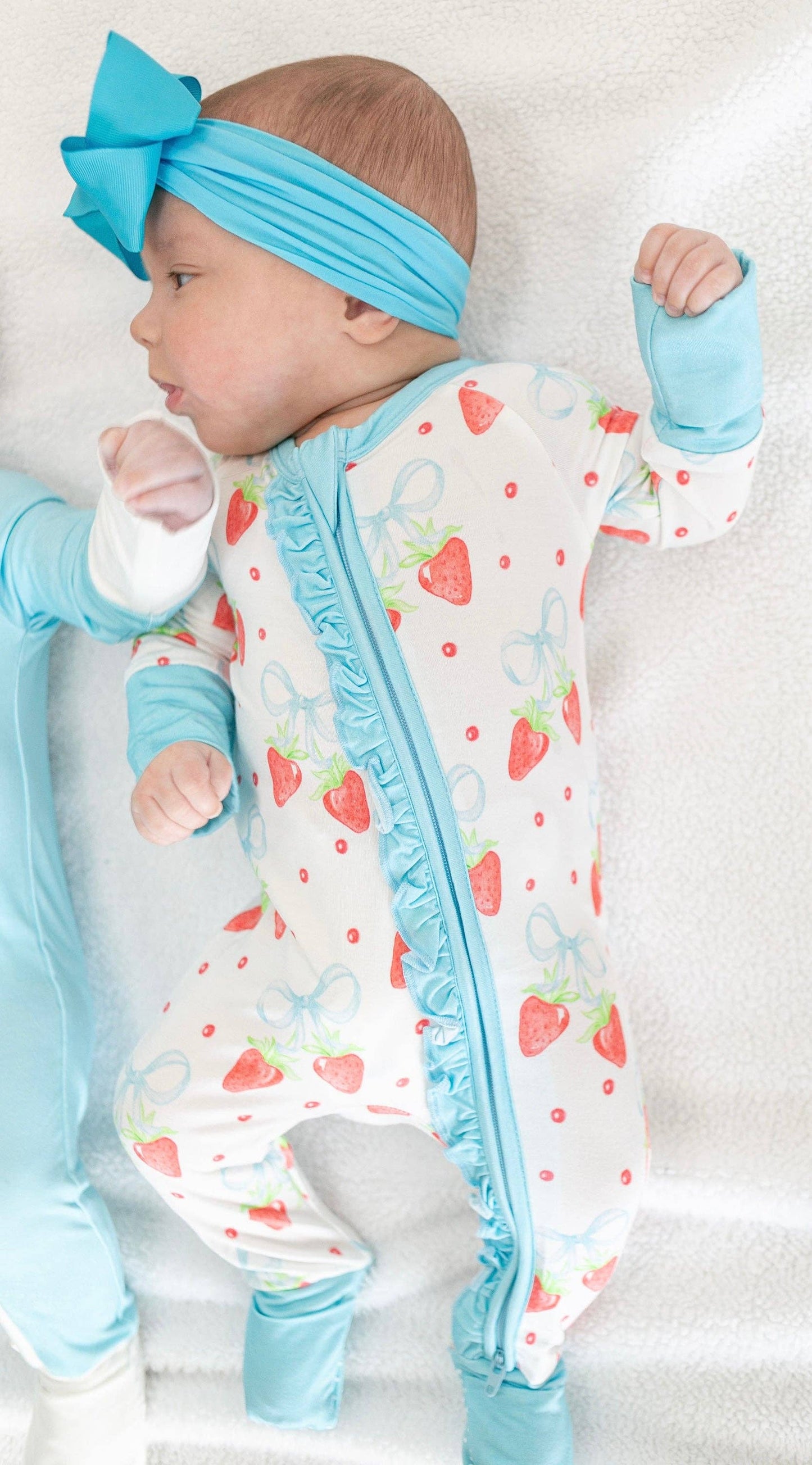 Strawberries and Bows Ruffled Zipper Onesie