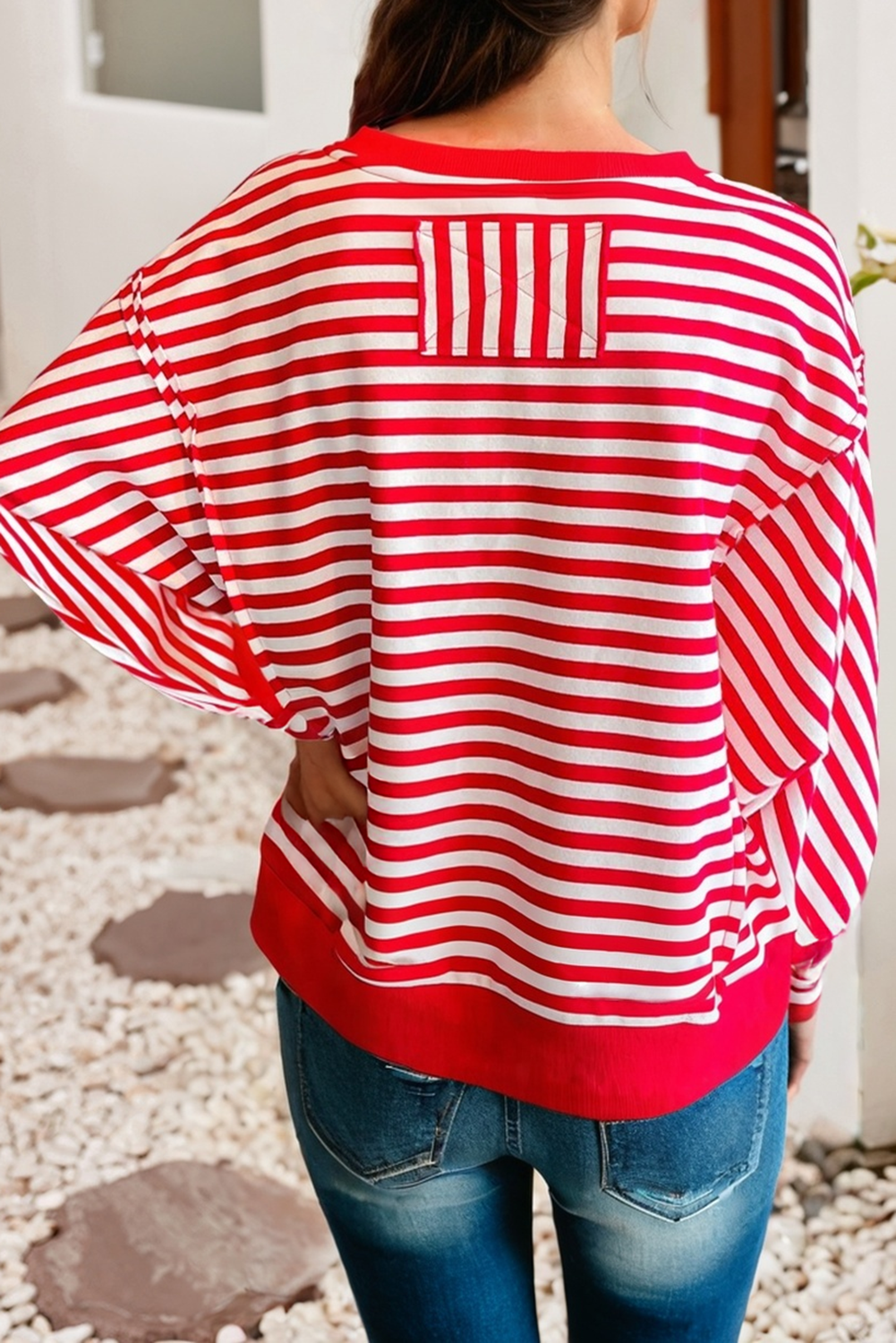Striped Exposed Seam Drop Shoulder Top