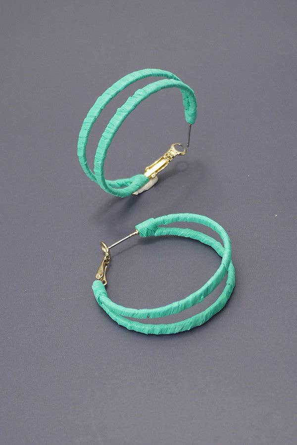 Boho Raffia Wrapped Double Hoop Earrings