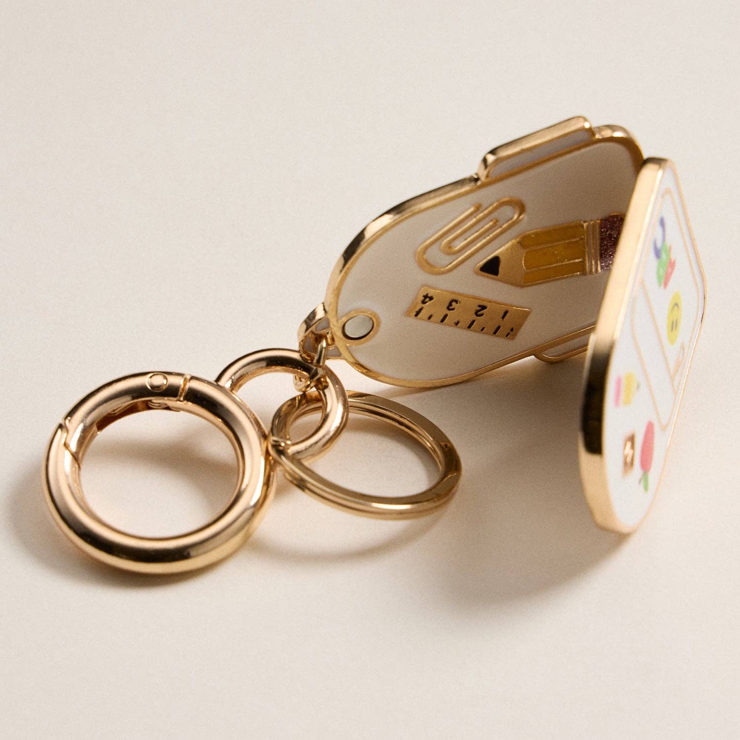 Gold Backpack Locket Keychain with School Supply Icons