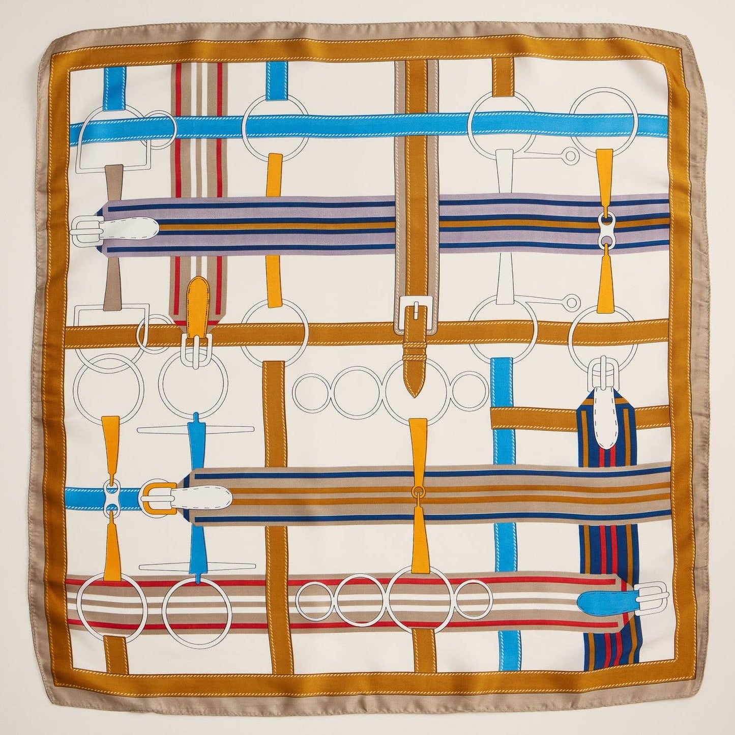 Elegant Equestrian Silk-Feel Square Scarf with Print
