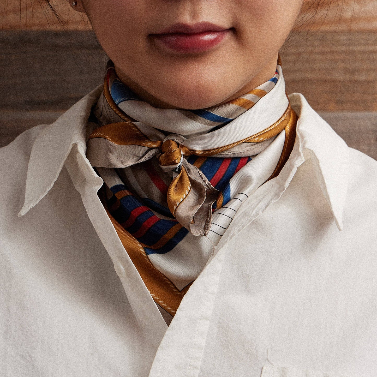Elegant Equestrian Silk-Feel Square Scarf with Print