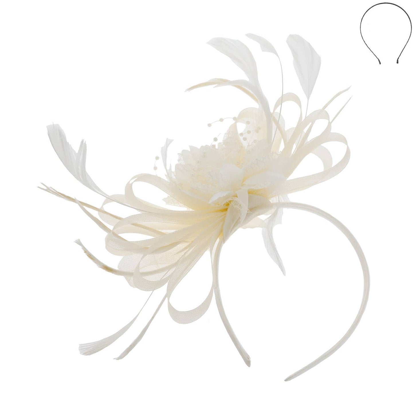Floral Fascinator Headband w/ Side Loops & Feathers