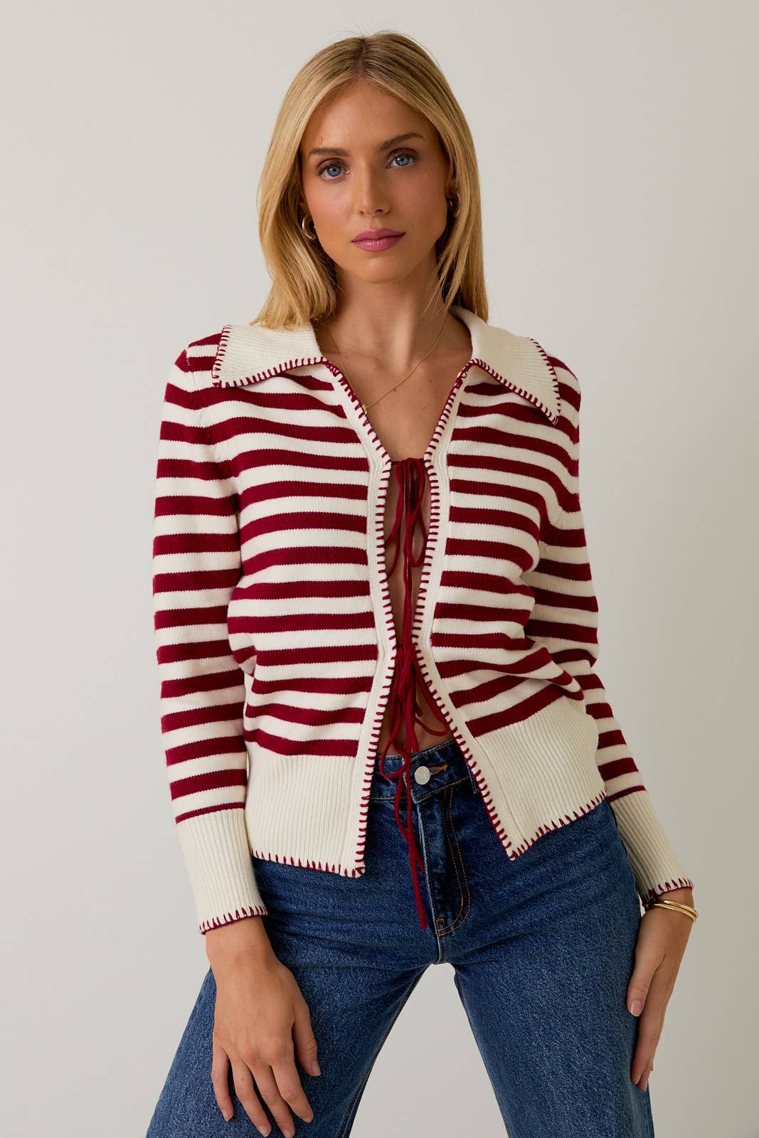 Crimson & Cream Striped Cardigan