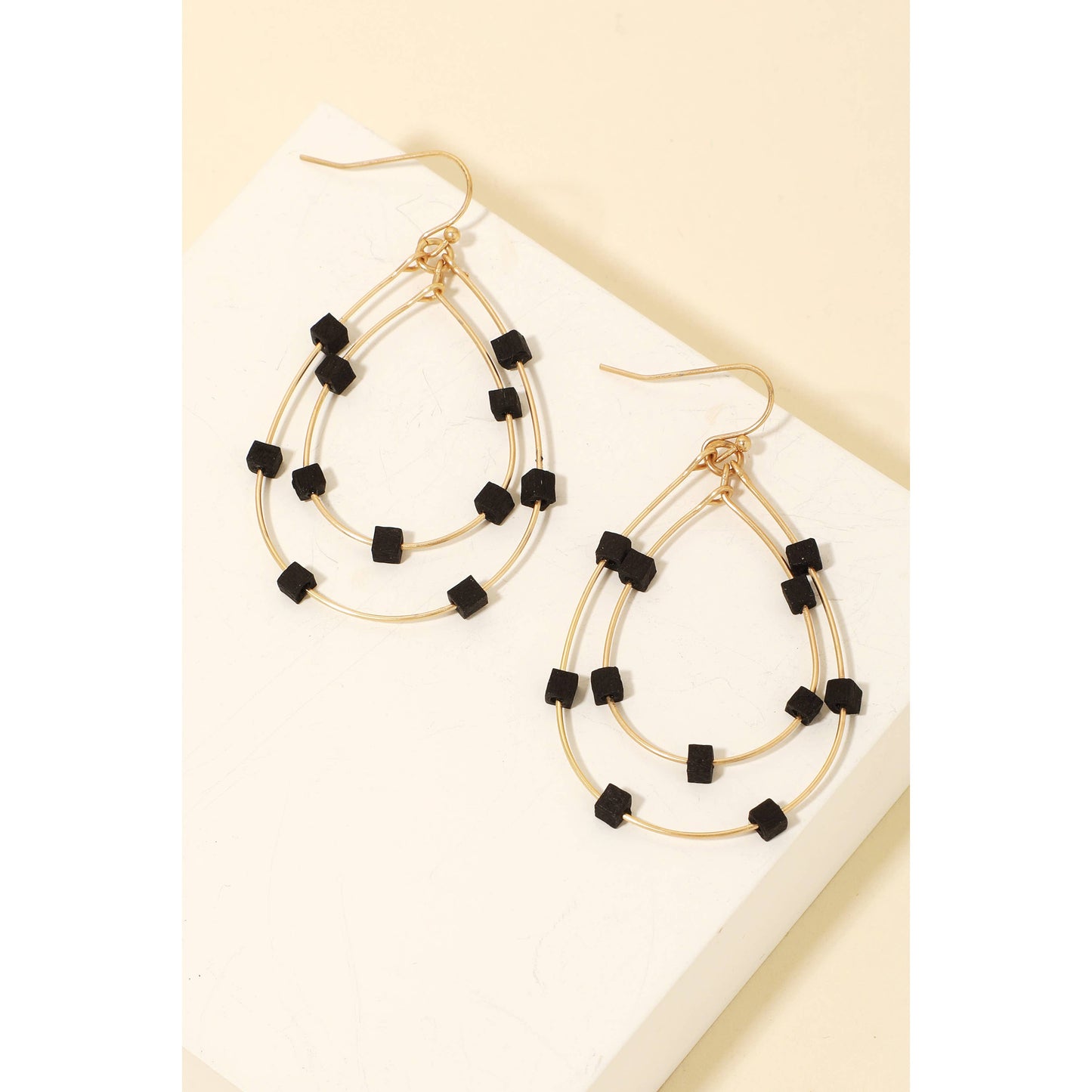 Square Beaded Layered Tear Dangle Earrings