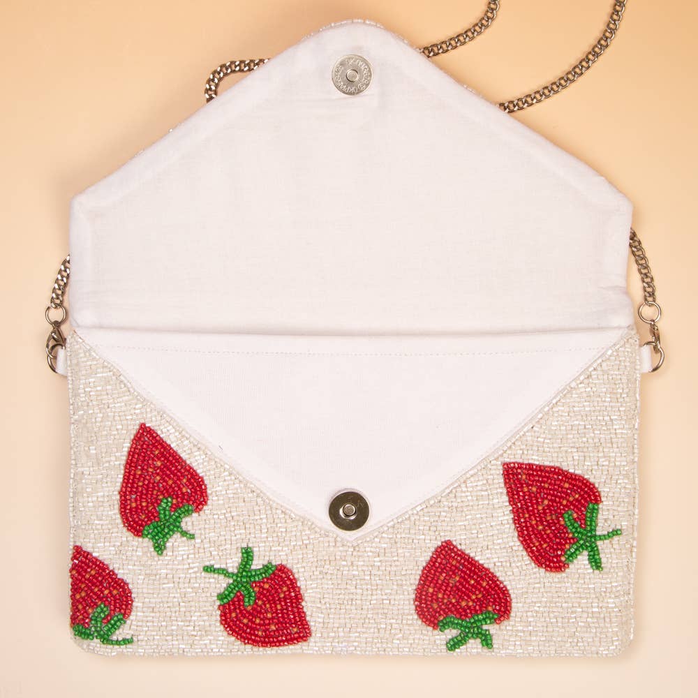 Handmade Seed Bead Strawberry Clutch with Detachable Chain