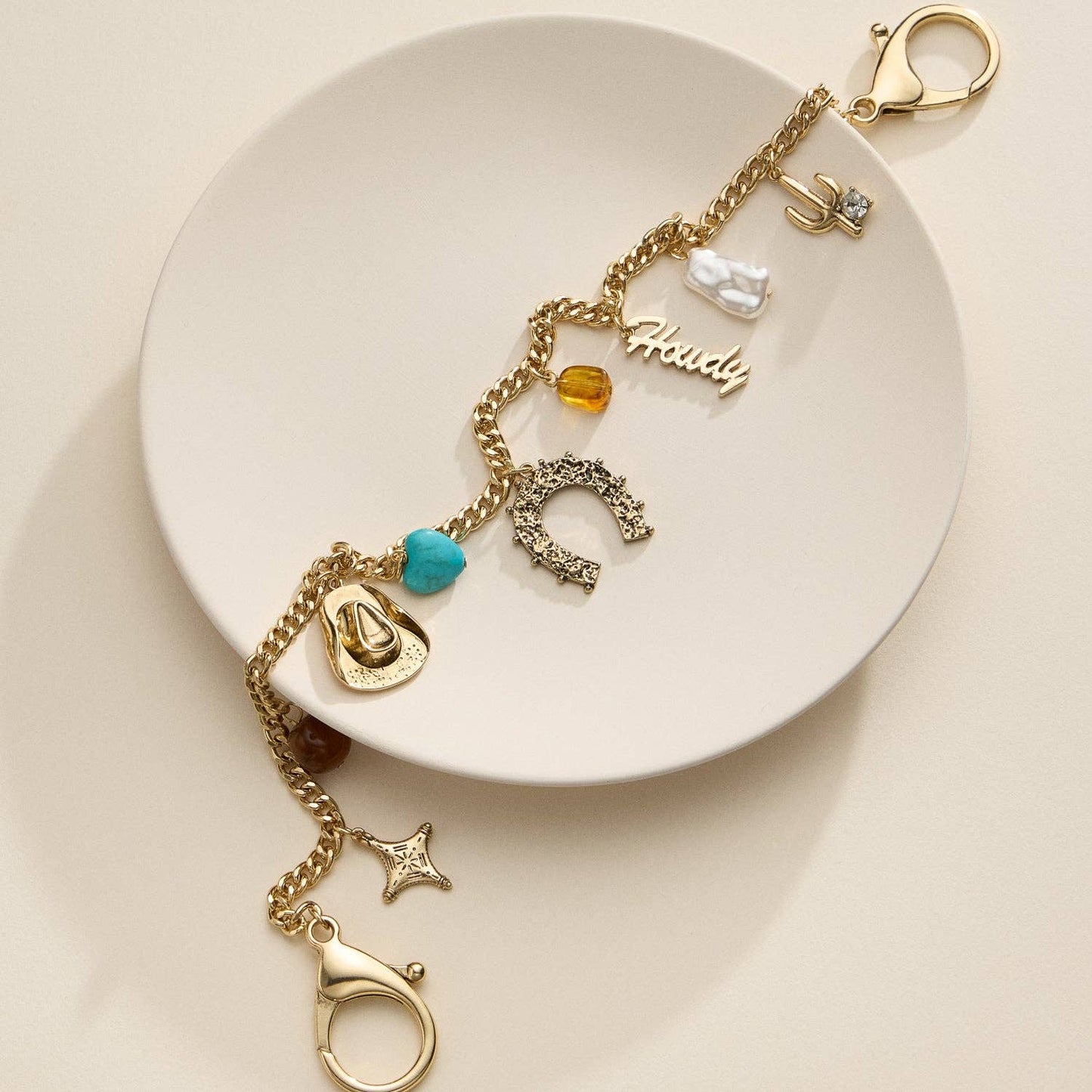Western Charm Bag Charm with Horseshoe & Cowboy Hat Accents