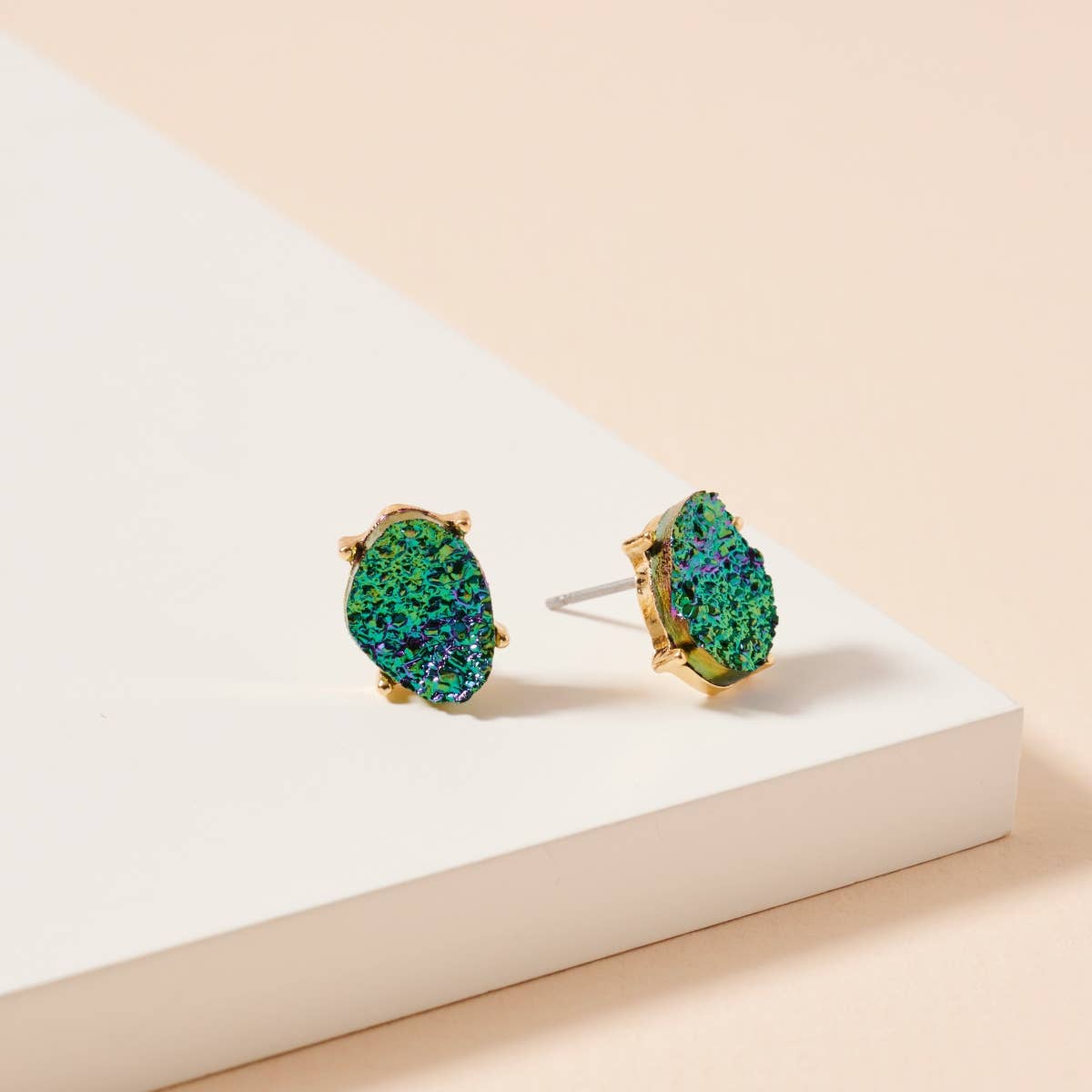 Organic Shaped Druzy Stone Stud Earrings