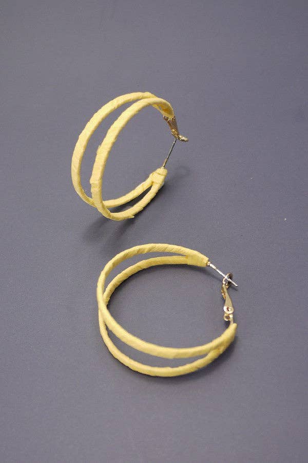 Boho Raffia Wrapped Double Hoop Earrings