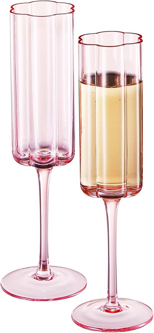 Set of 2 Flower Vintage Champagne Flute Glassware - 7.4 oz