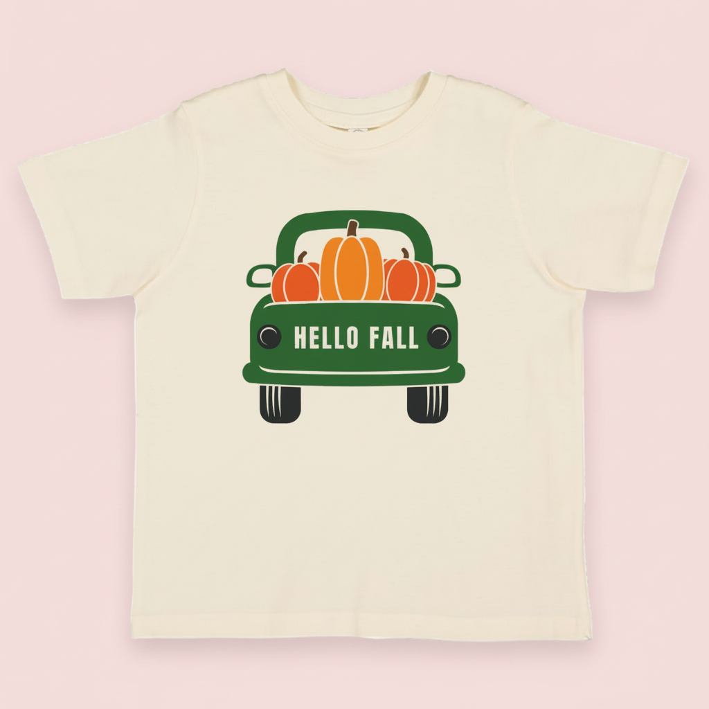 Hello Fall Pumpkin Truck Short Sleeve T-Shirt - Kids Fall