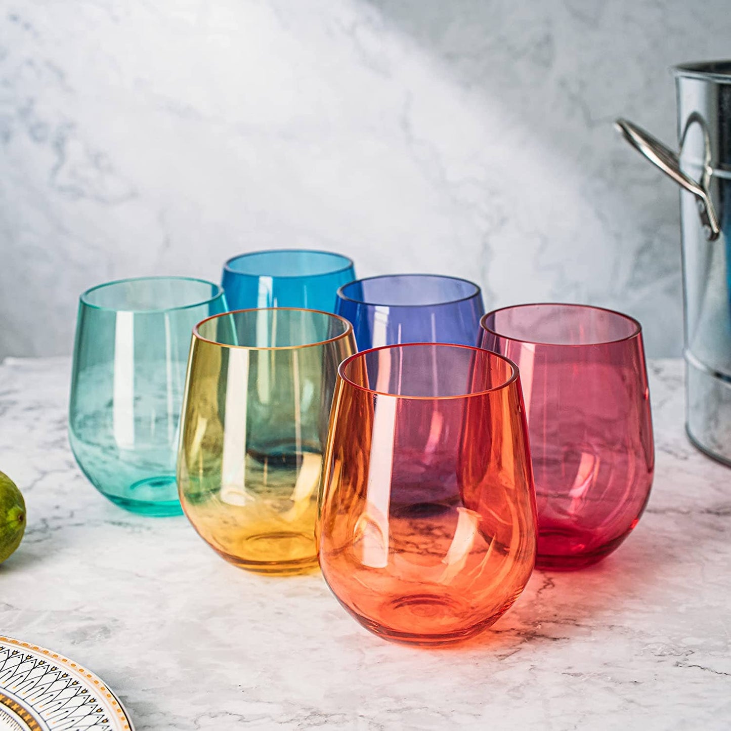 Colored Stemless Wine Glasses - Acrylic Italian