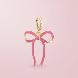Tied Bow Enamel Pendant Charm in Pink