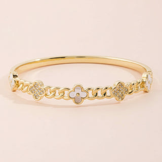Mother Of Pearl Clover Curb Chain Bangle