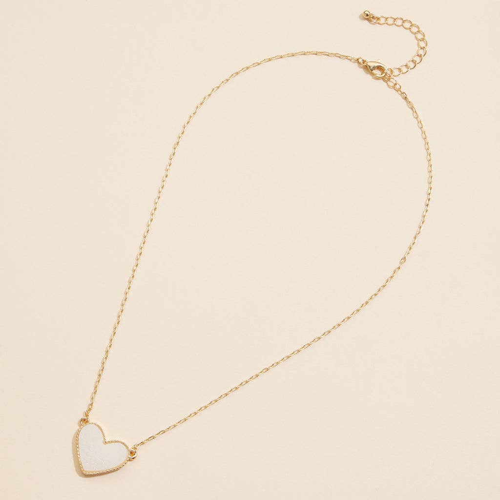 Heart Druzy Stone Charm Short Necklace
