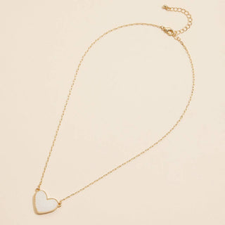 Heart Druzy Stone Charm Short Necklace