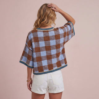 Women's Fall Checkered Gingham Loose Fit Drop Shoulder Sweater Top