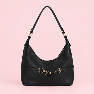 Vegan Leather Horsebit Strap Hobo Shoulder Bag
