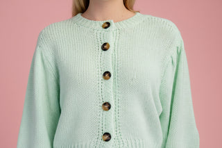 Short Puff Sleeve Button Down Cardigan