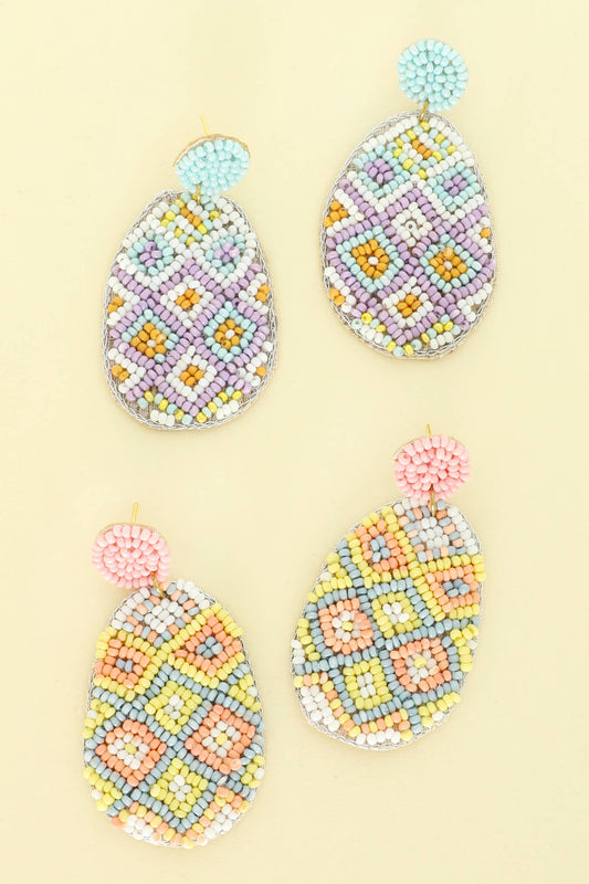 2-Tier Easter Egg Beaded Embroidery Earrings