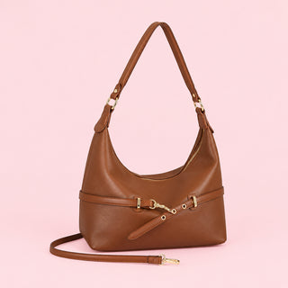 Vegan Leather Horsebit Strap Hobo Shoulder Bag