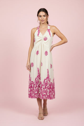 Bohemian Medallion Print Ruched V-Neck Dress
