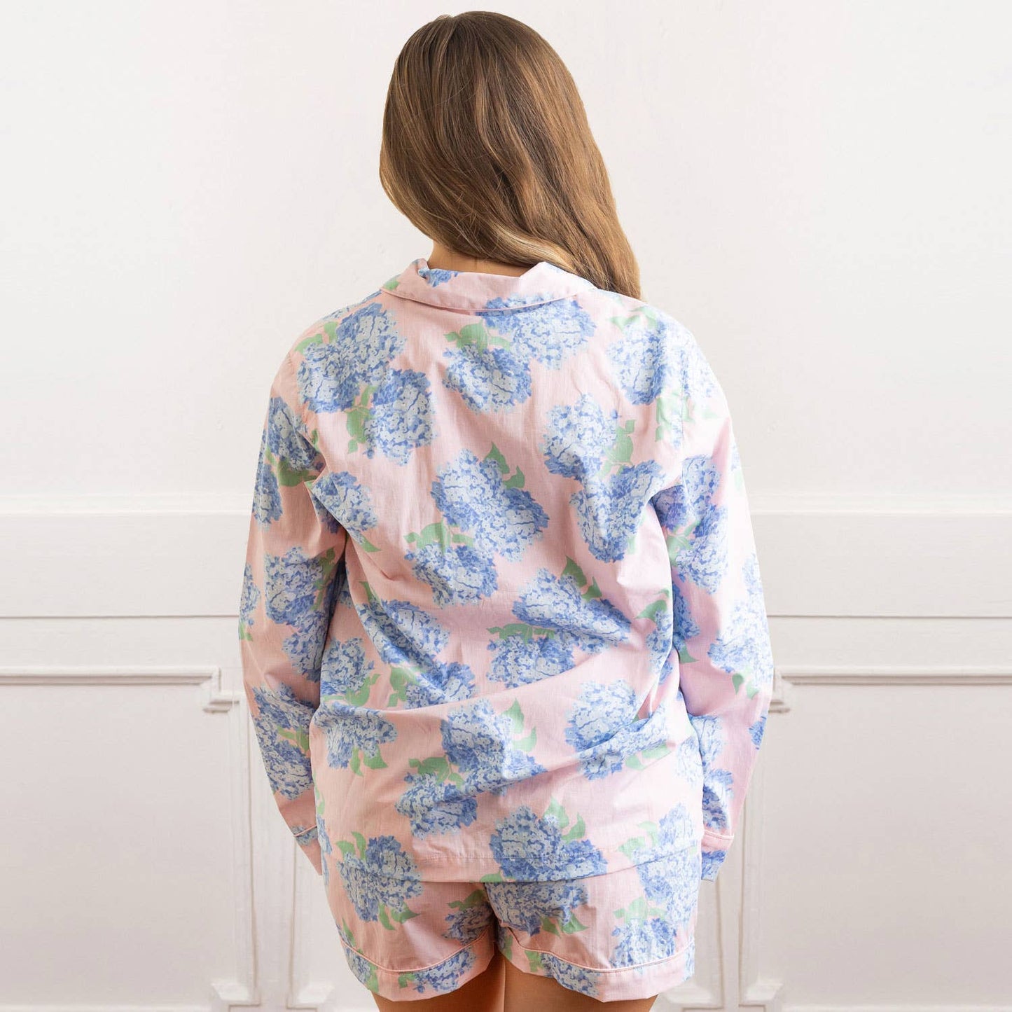 Hydrangea Pink PJ Set with Shorts & Long Sleeve Top