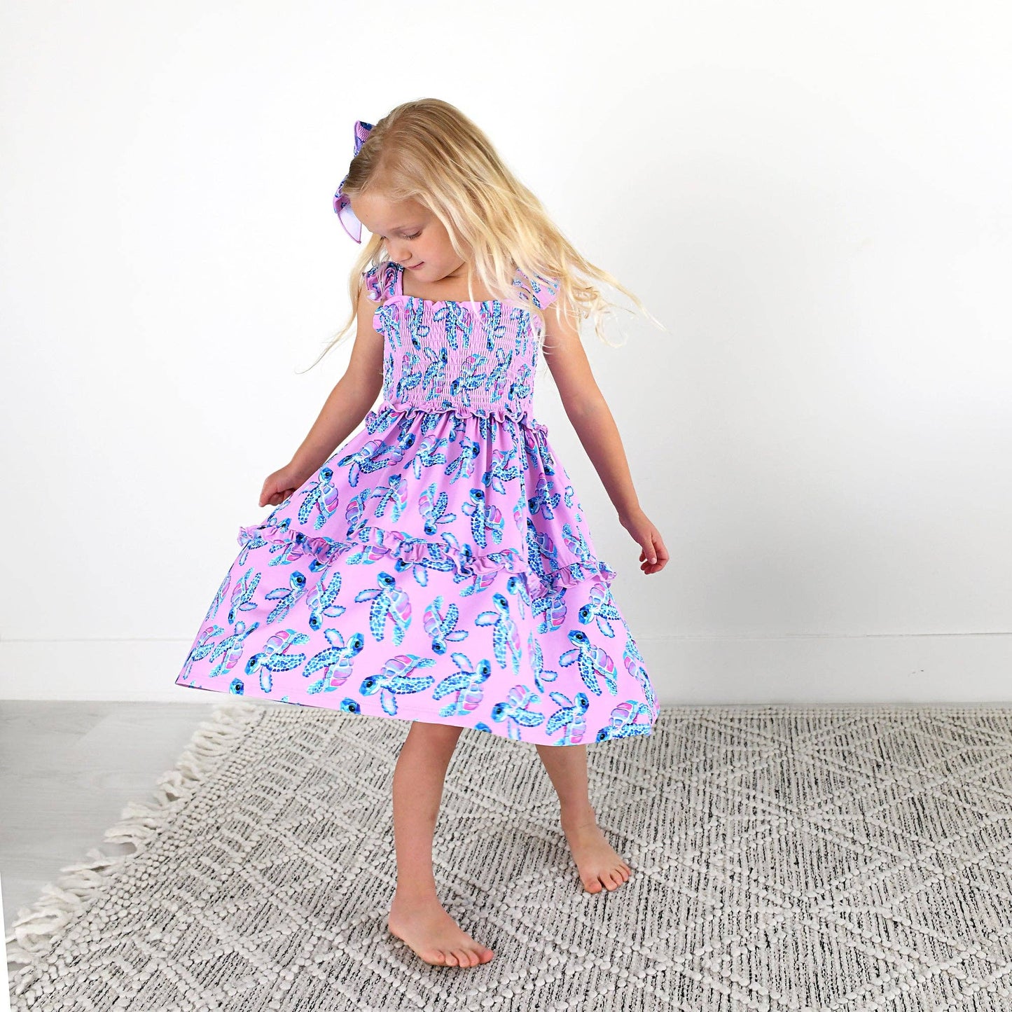Waverly Sea Turtles Smocked Dress Bamboo Kids Outfit